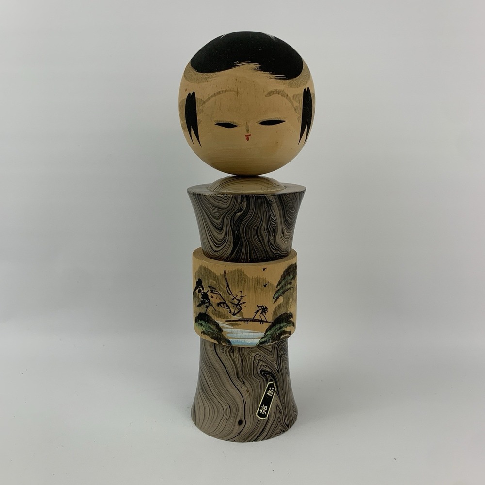 Japanese Wooden Kokeshi Doll Hand Painted Large 10" Tall Landscape Hakone